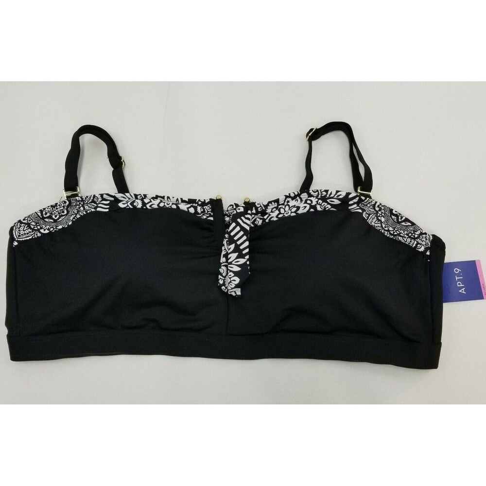 Apt.9 Women Front Bandeau Black Swim Top Under Bust Band Size XXL